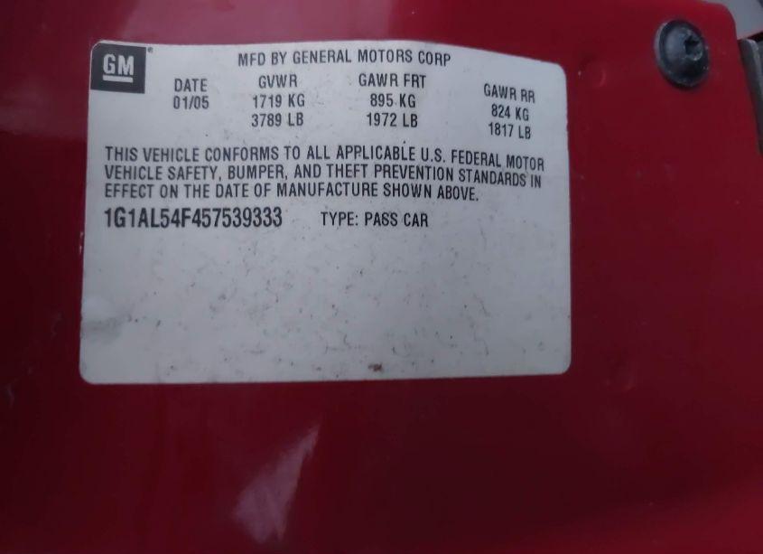 Photo 9 of 2005 Chevrolet Cobalt LS (VIN 1G1AL54F457539333)