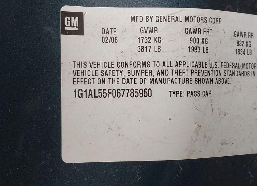 Photo 9 of 2006 Chevrolet Cobalt LT (VIN 1G1AL55F067785960)