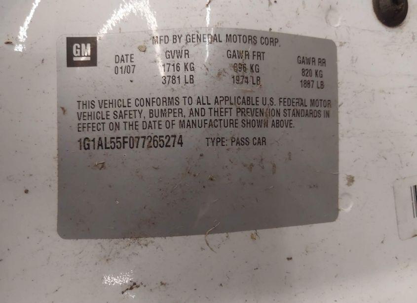 Photo 9 of 2007 Chevrolet Cobalt LT (VIN 1G1AL55F077265274)