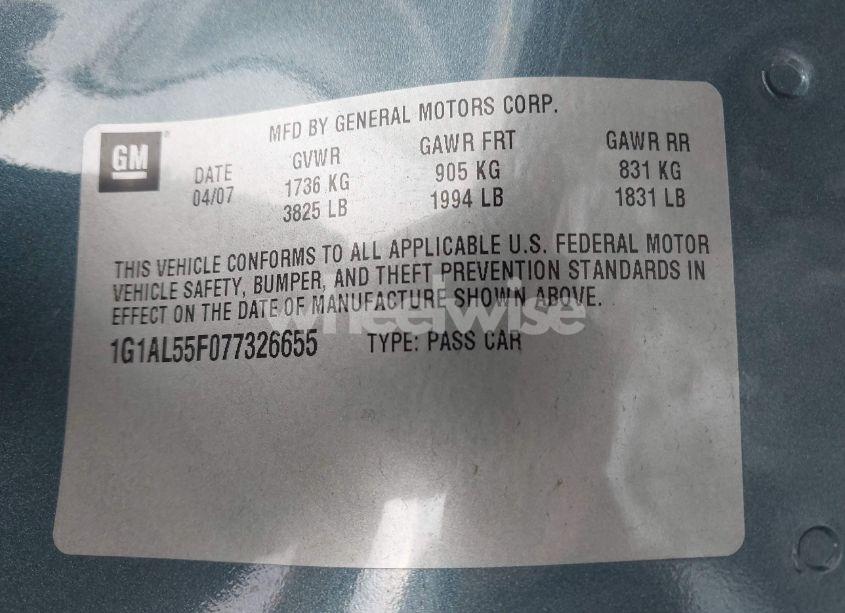 Photo 9 of 2007 Chevrolet Cobalt (VIN 1G1AL55F077326655)