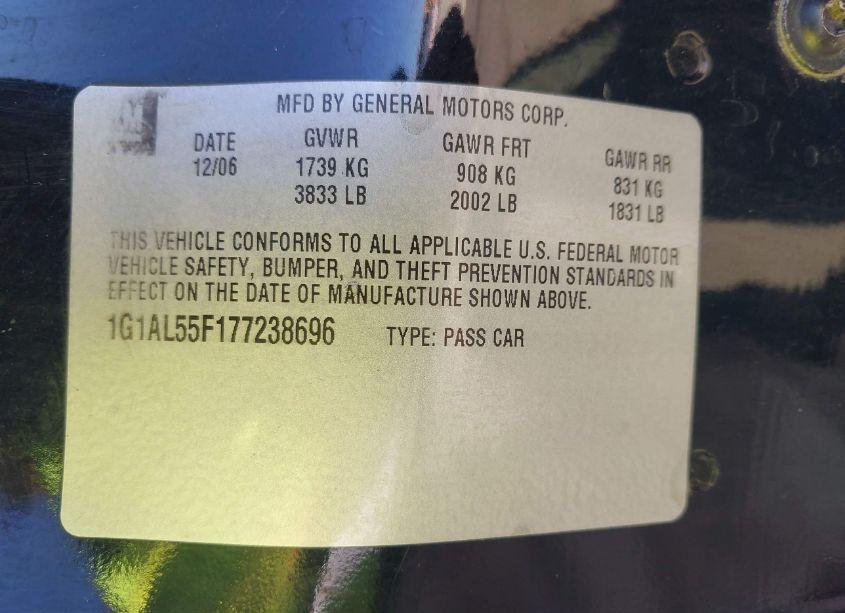 Photo 9 of 2007 Chevrolet Cobalt LT (VIN 1G1AL55F177238696)