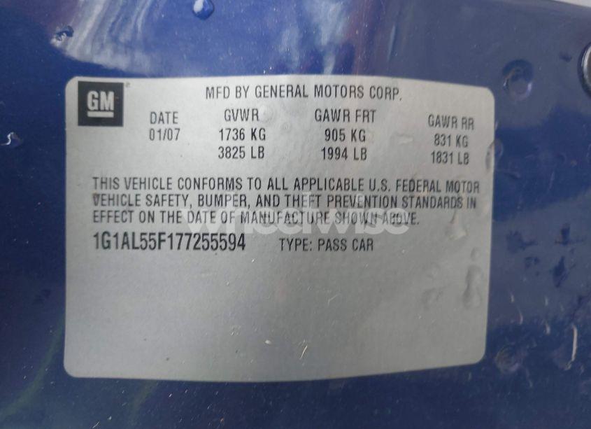 Photo 9 of 2007 Chevrolet Cobalt LT (VIN 1G1AL55F177255594)