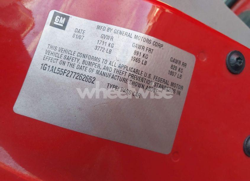 Photo 9 of 2007 Chevrolet Cobalt LT (VIN 1G1AL55F277262652)