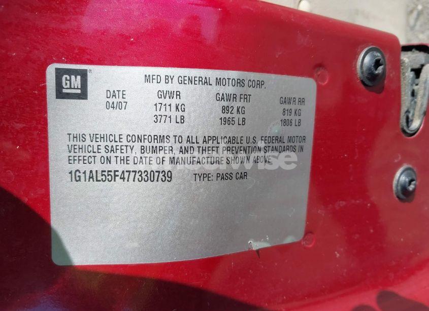 Photo 9 of 2007 Chevrolet Cobalt LT (VIN 1G1AL55F477330739)