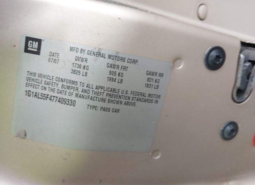 Photo 9 of 2007 Chevrolet Cobalt LT (VIN 1G1AL55F477409330)