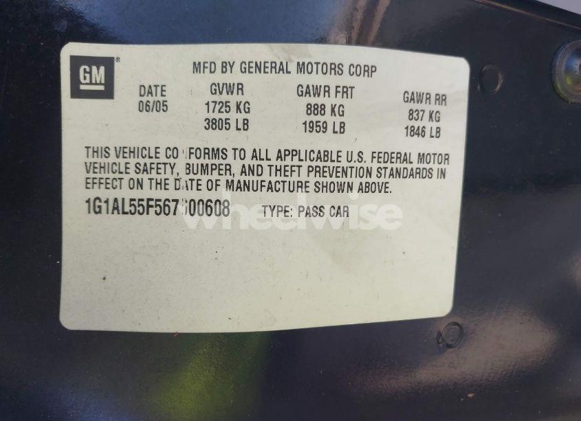 Photo 9 of 2006 Chevrolet Cobalt LT (VIN 1G1AL55F567600608)