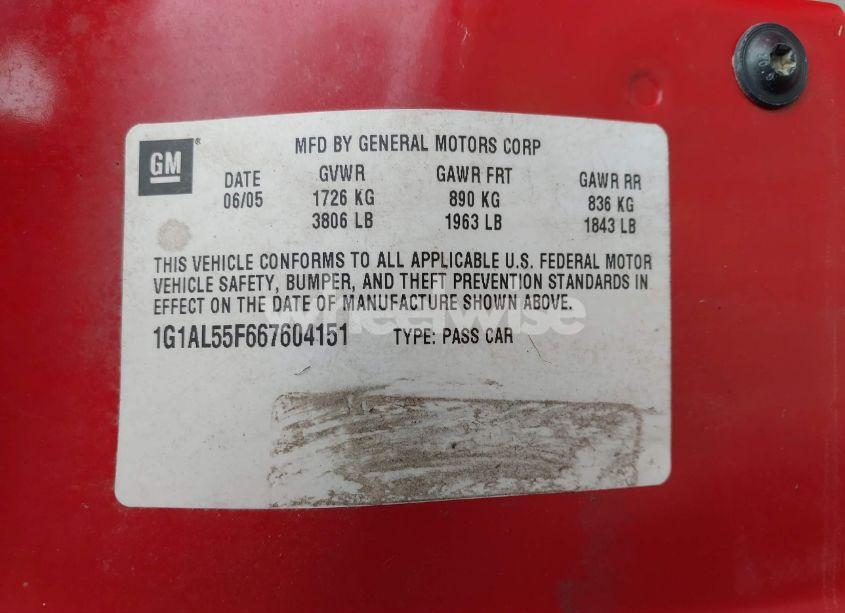 Photo 9 of 2006 Chevrolet Cobalt LT (VIN 1G1AL55F667604151)