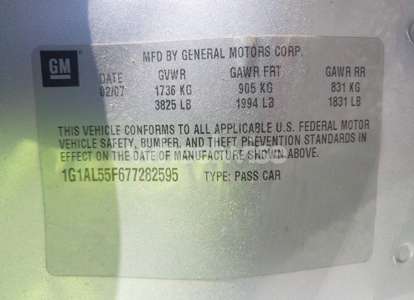 Photo 9 of 2007 Chevrolet Cobalt LT (VIN 1G1AL55F677282595)