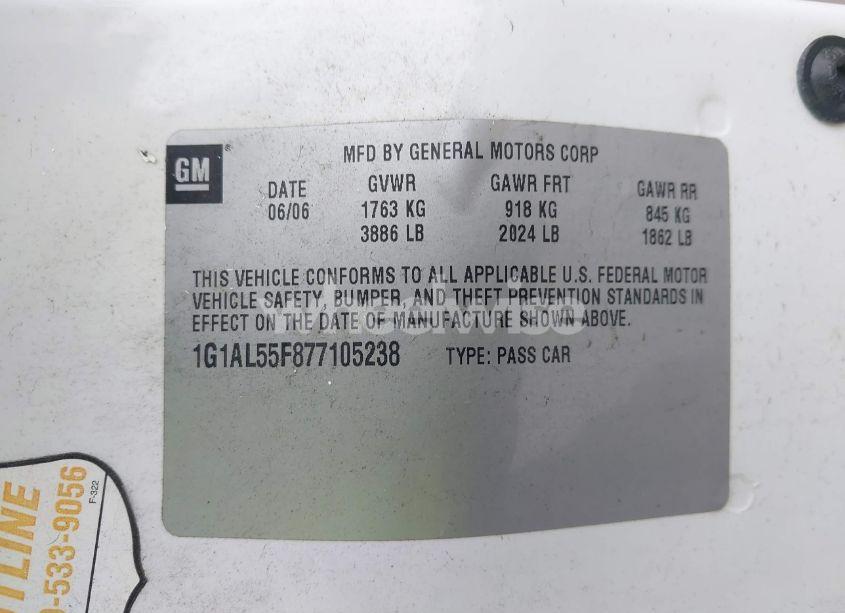 Photo 9 of 2007 Chevrolet Cobalt LT (VIN 1G1AL55F877105238)