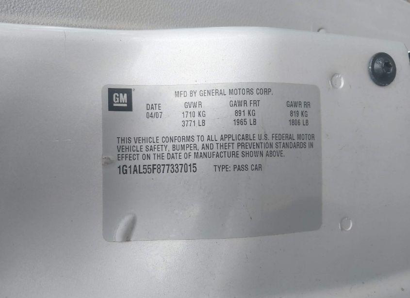 Photo 9 of 2007 Chevrolet Cobalt LT (VIN 1G1AL55F877337015)