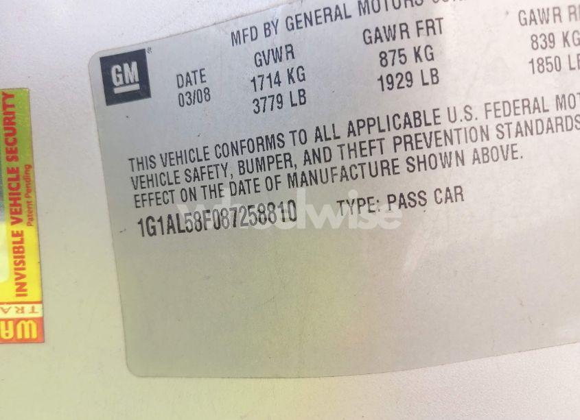 Photo 9 of 2008 Chevrolet Cobalt LT (VIN 1G1AL58F087258810)