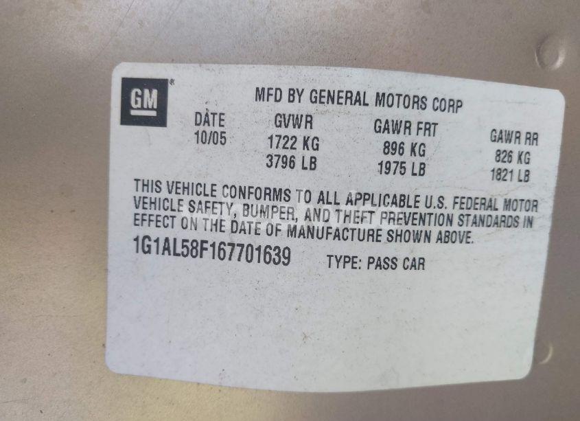 Photo 9 of 2006 Chevrolet Cobalt LT (VIN 1G1AL58F167701639)