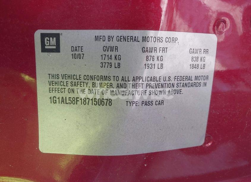 Photo 9 of 2008 Chevrolet Cobalt LT (VIN 1G1AL58F187150678)