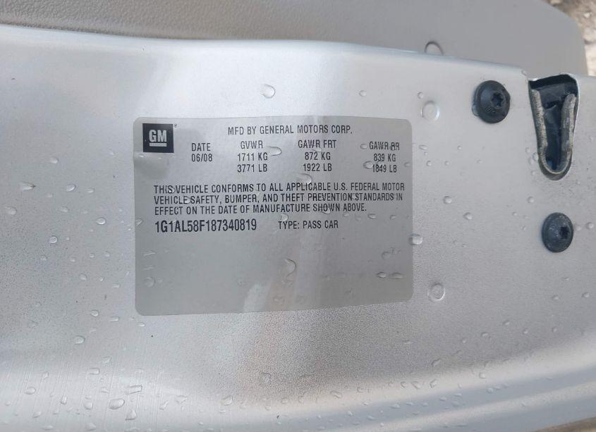 Photo 9 of 2008 Chevrolet Cobalt LT (VIN 1G1AL58F187340819)