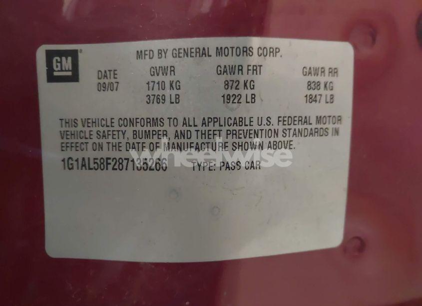 Photo 9 of 2008 Chevrolet Cobalt LT (VIN 1G1AL58F287135266)