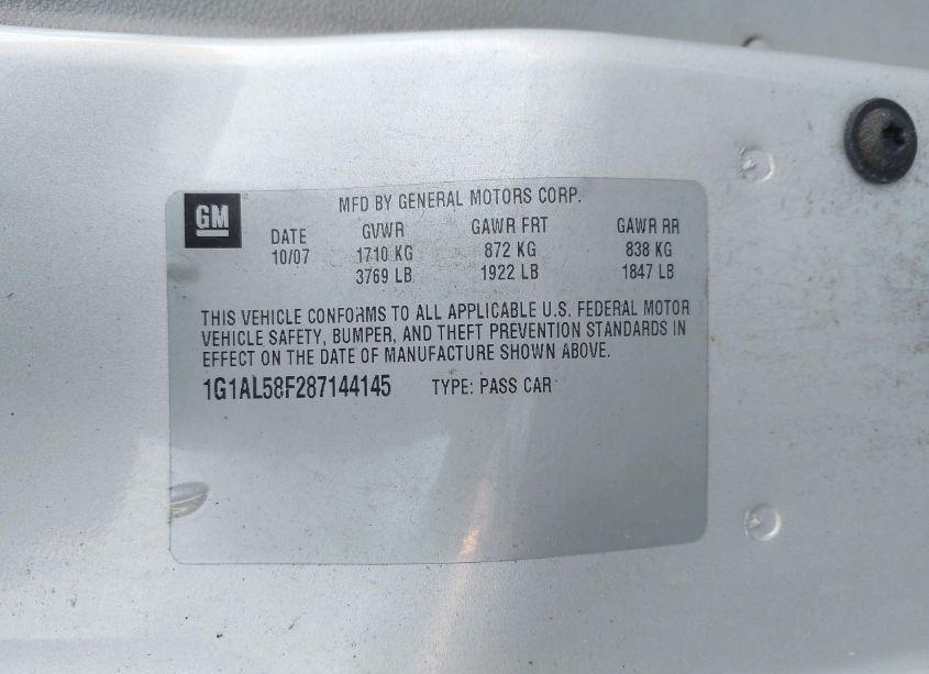 Photo 9 of 2008 Chevrolet Cobalt LT (VIN 1G1AL58F287144145)