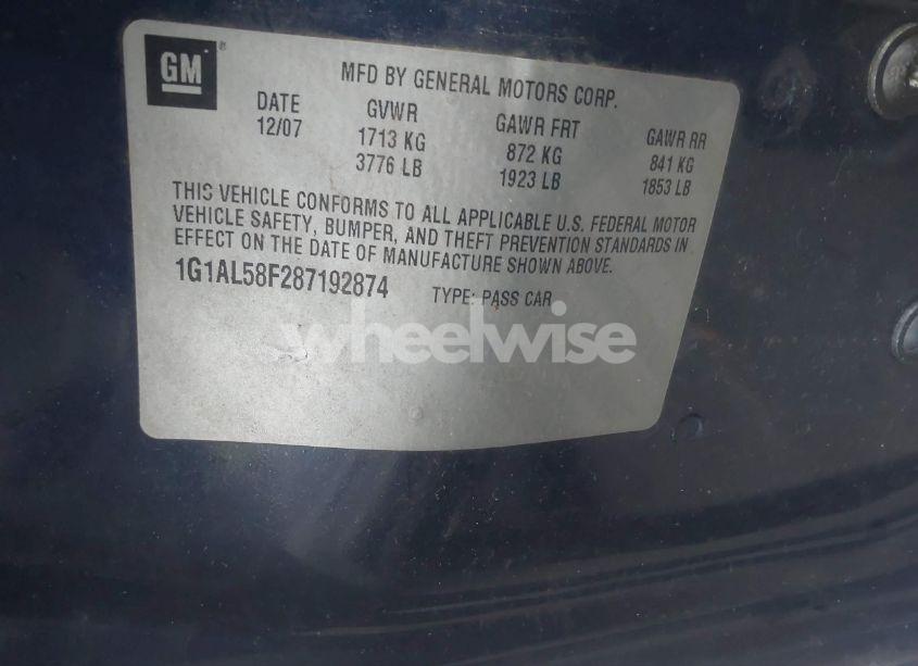 Photo 9 of 2008 Chevrolet Cobalt LT (VIN 1G1AL58F287192874)