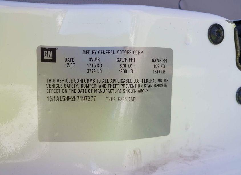 Photo 9 of 2008 Chevrolet Cobalt LT (VIN 1G1AL58F287197377)