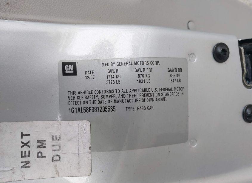 Photo 9 of 2008 Chevrolet Cobalt LT (VIN 1G1AL58F387205535)