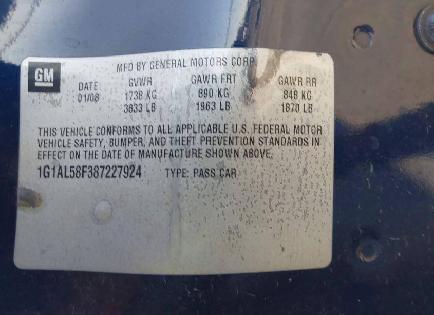 Photo 9 of 2008 Chevrolet Cobalt LT (VIN 1G1AL58F387227924)