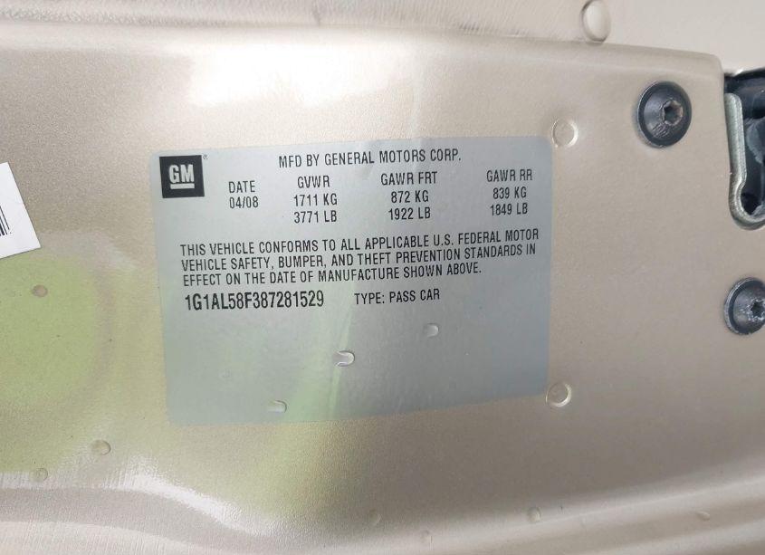 Photo 9 of 2008 Chevrolet Cobalt LT (VIN 1G1AL58F387281529)