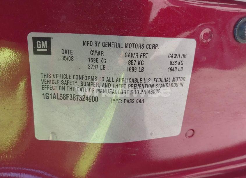 Photo 9 of 2008 Chevrolet Cobalt LT (VIN 1G1AL58F387324900)