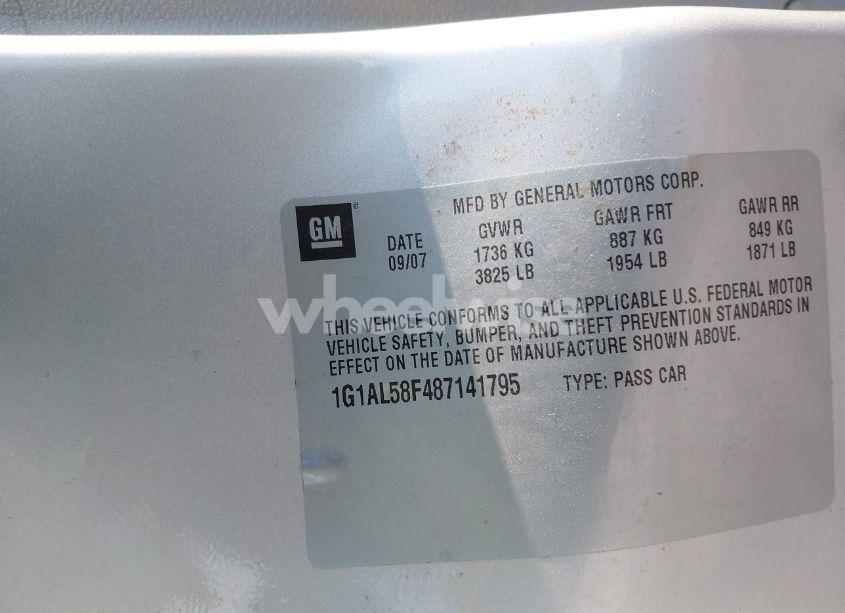 Photo 8 of 2008 Chevrolet Cobalt LT (VIN 1G1AL58F487141795)