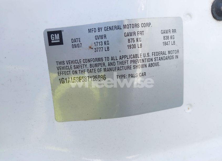 Photo 9 of 2008 Chevrolet Cobalt LT (VIN 1G1AL58F587125086)