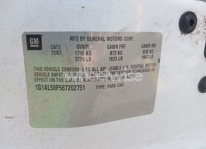 Photo 9 of 2008 Chevrolet Cobalt LT (VIN 1G1AL58F587202751)