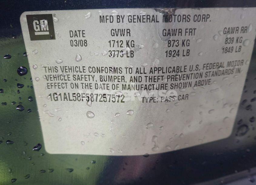 Photo 9 of 2008 Chevrolet Cobalt LT (VIN 1G1AL58F587257572)