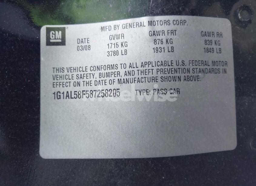 Photo 9 of 2008 Chevrolet Cobalt LT (VIN 1G1AL58F587258205)