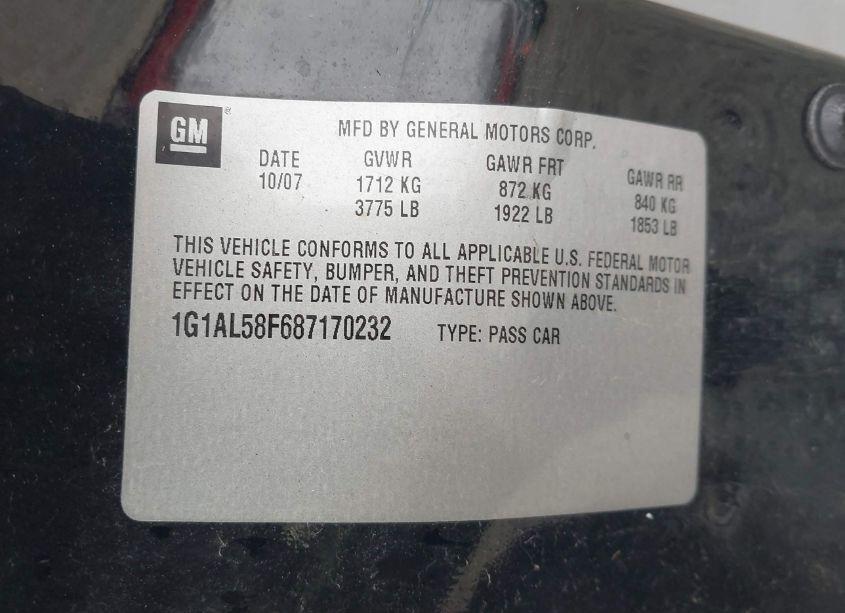 Photo 9 of 2008 Chevrolet Cobalt LT (VIN 1G1AL58F687170232)