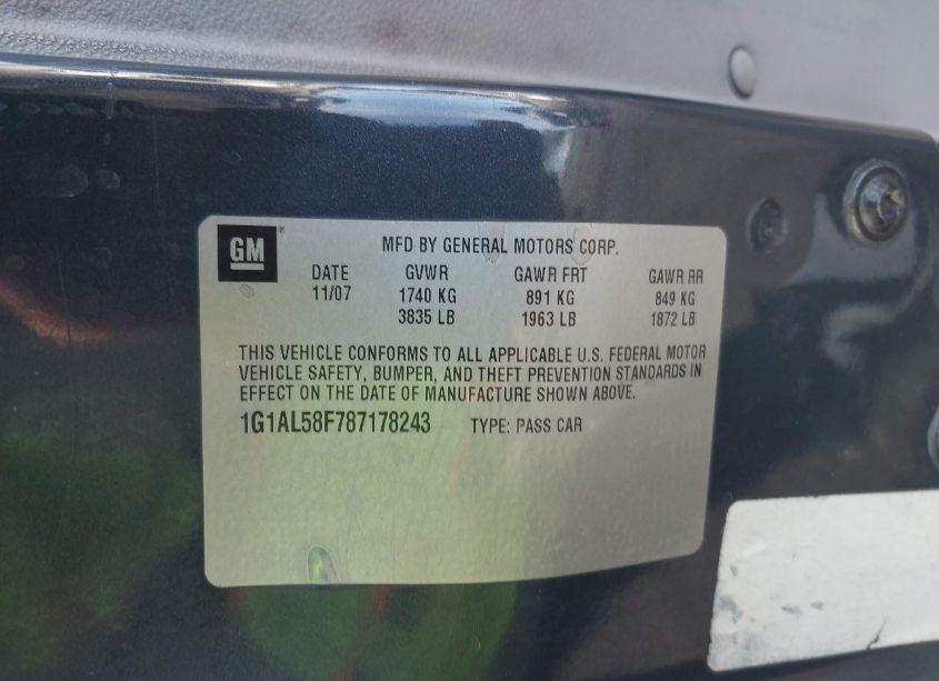 Photo 9 of 2008 Chevrolet Cobalt LT (VIN 1G1AL58F787178243)