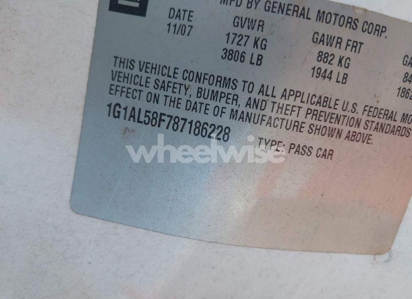 Photo 9 of 2008 Chevrolet Cobalt LT (VIN 1G1AL58F787186228)