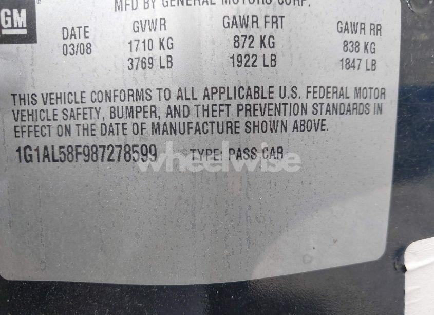 Photo 9 of 2008 Chevrolet Cobalt LT (VIN 1G1AL58F987278599)