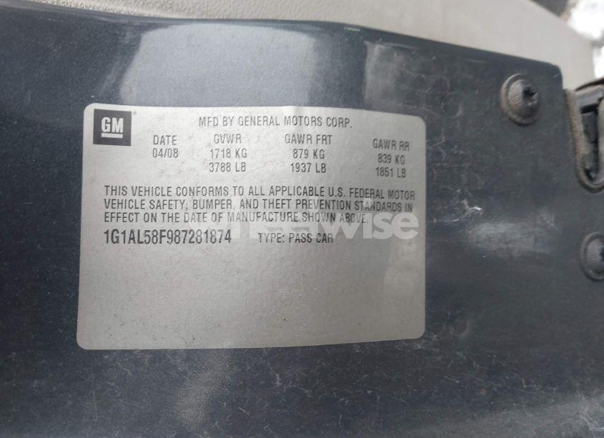 Photo 9 of 2008 Chevrolet Cobalt LT (VIN 1G1AL58F987281874)