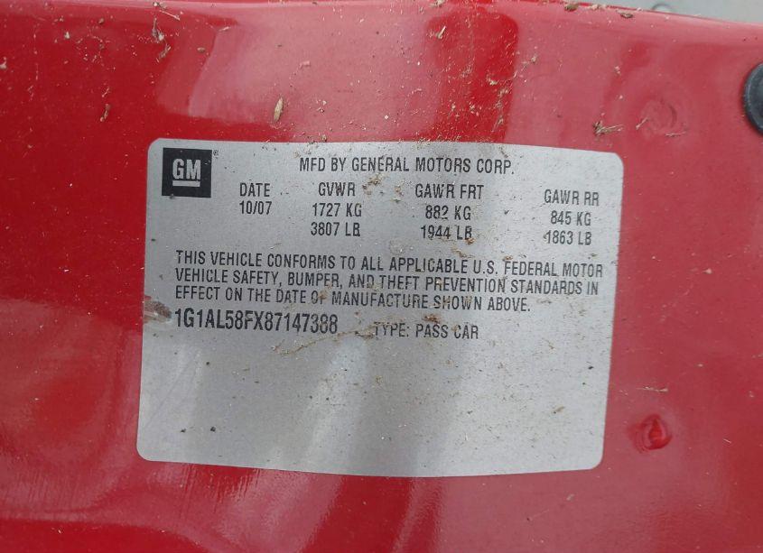 Photo 9 of 2008 Chevrolet Cobalt LT (VIN 1G1AL58FX87147388)
