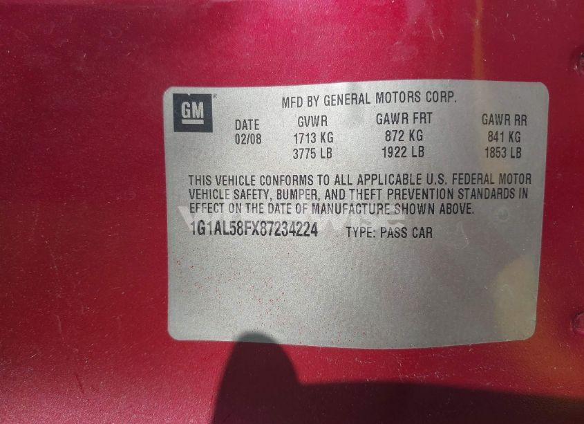 Photo 9 of 2008 Chevrolet Cobalt LT (VIN 1G1AL58FX87234224)