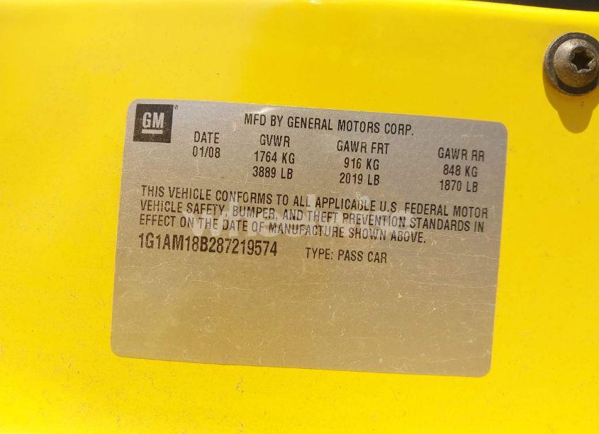 Photo 9 of 2008 Chevrolet Cobalt SPORT (VIN 1G1AM18B287219574)