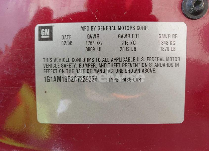 Photo 9 of 2008 Chevrolet Cobalt SPORT (VIN 1G1AM18B287239324)