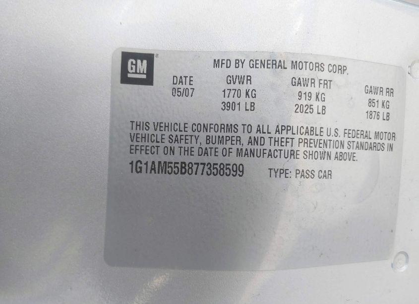 Photo 9 of 2007 Chevrolet Cobalt SS (VIN 1G1AM55B877358599)