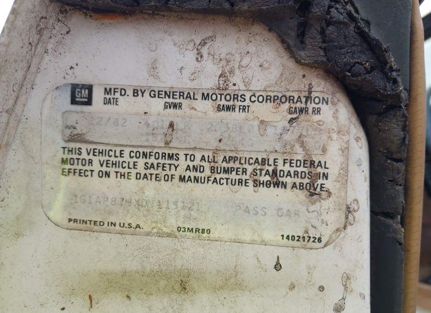 Photo 9 of 1983 Chevrolet Camaro (VIN 1G1AP87HXDN115121)