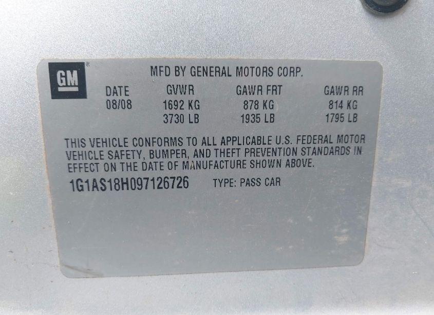 Photo 9 of 2009 Chevrolet Cobalt LS (VIN 1G1AS18H097126726)