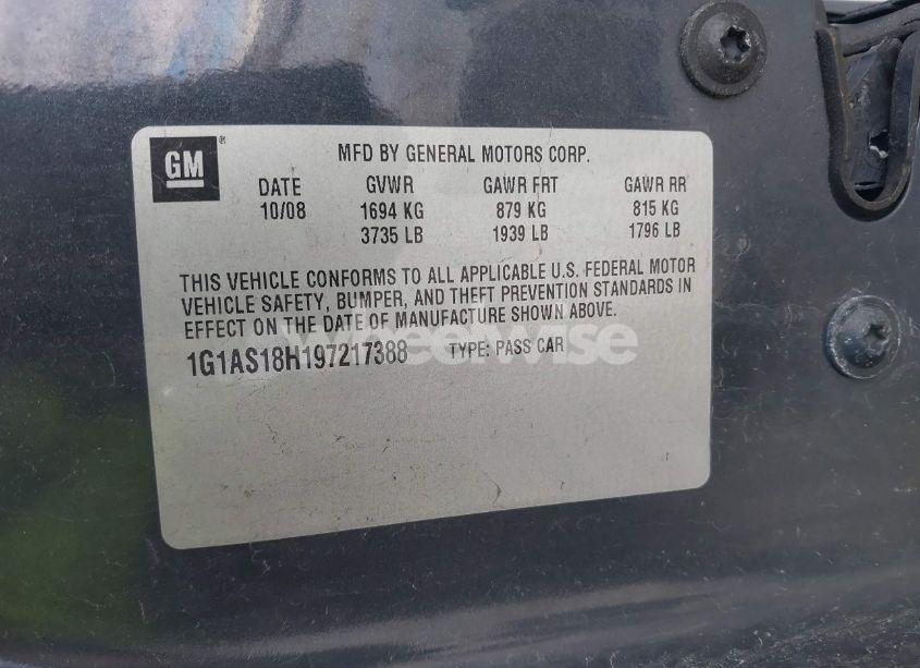 Photo 9 of 2009 Chevrolet Cobalt LS (VIN 1G1AS18H197217388)