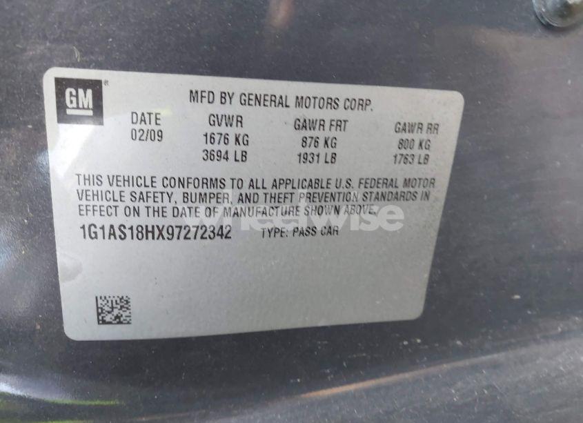 Photo 9 of 2009 Chevrolet Cobalt LS (VIN 1G1AS18HX97272342)