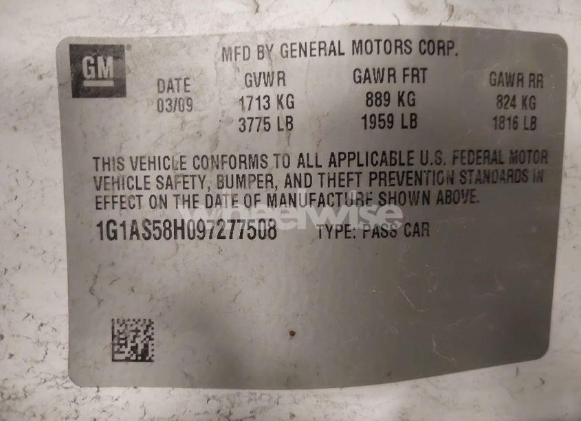 Photo 9 of 2009 Chevrolet Cobalt LS (VIN 1G1AS58H097277508)