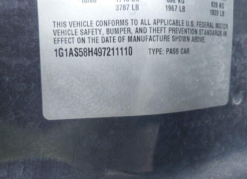 Photo 9 of 2009 Chevrolet Cobalt LS (VIN 1G1AS58H497211110)