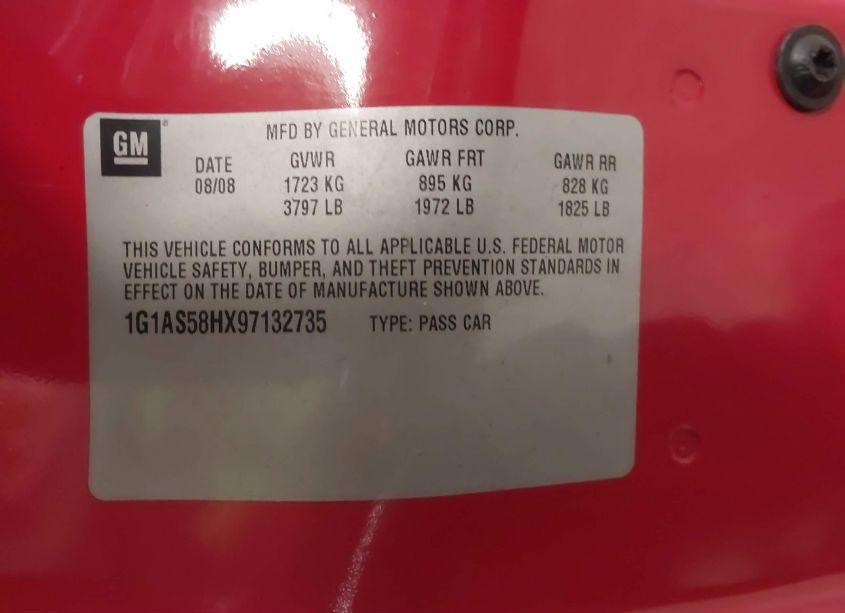 Photo 9 of 2009 Chevrolet Cobalt LS (VIN 1G1AS58HX97132735)