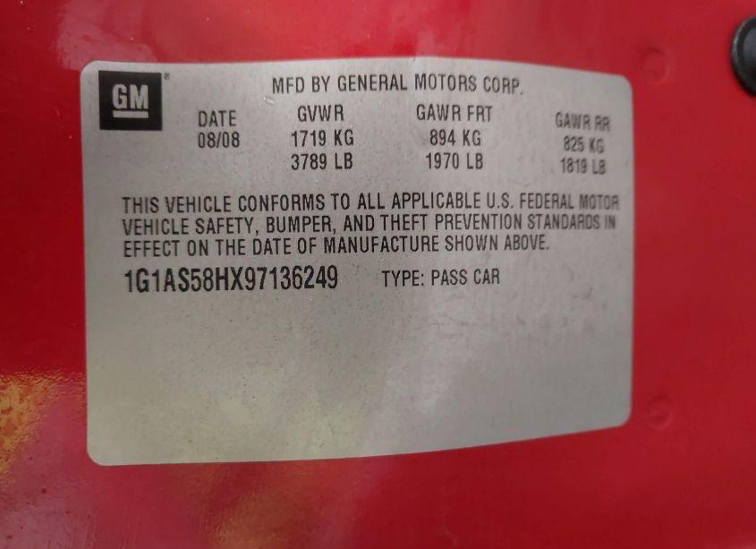 Photo 9 of 2009 Chevrolet Cobalt LS (VIN 1G1AS58HX97136249)