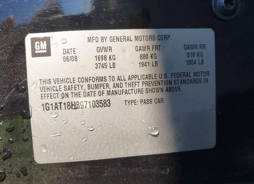 Photo 9 of 2009 Chevrolet Cobalt LT (VIN 1G1AT18H397103583)